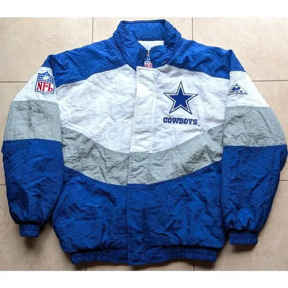 Dallas Cowboys 1993 APEX puffer Wave jacket zip M blue silver NFL Pro Line vtg - Picture 2 of 10